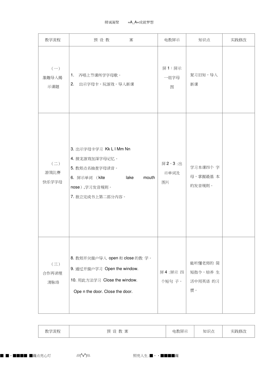 三年级英语上册《Lesson9OpenandClose》教案冀教版.doc_第2页