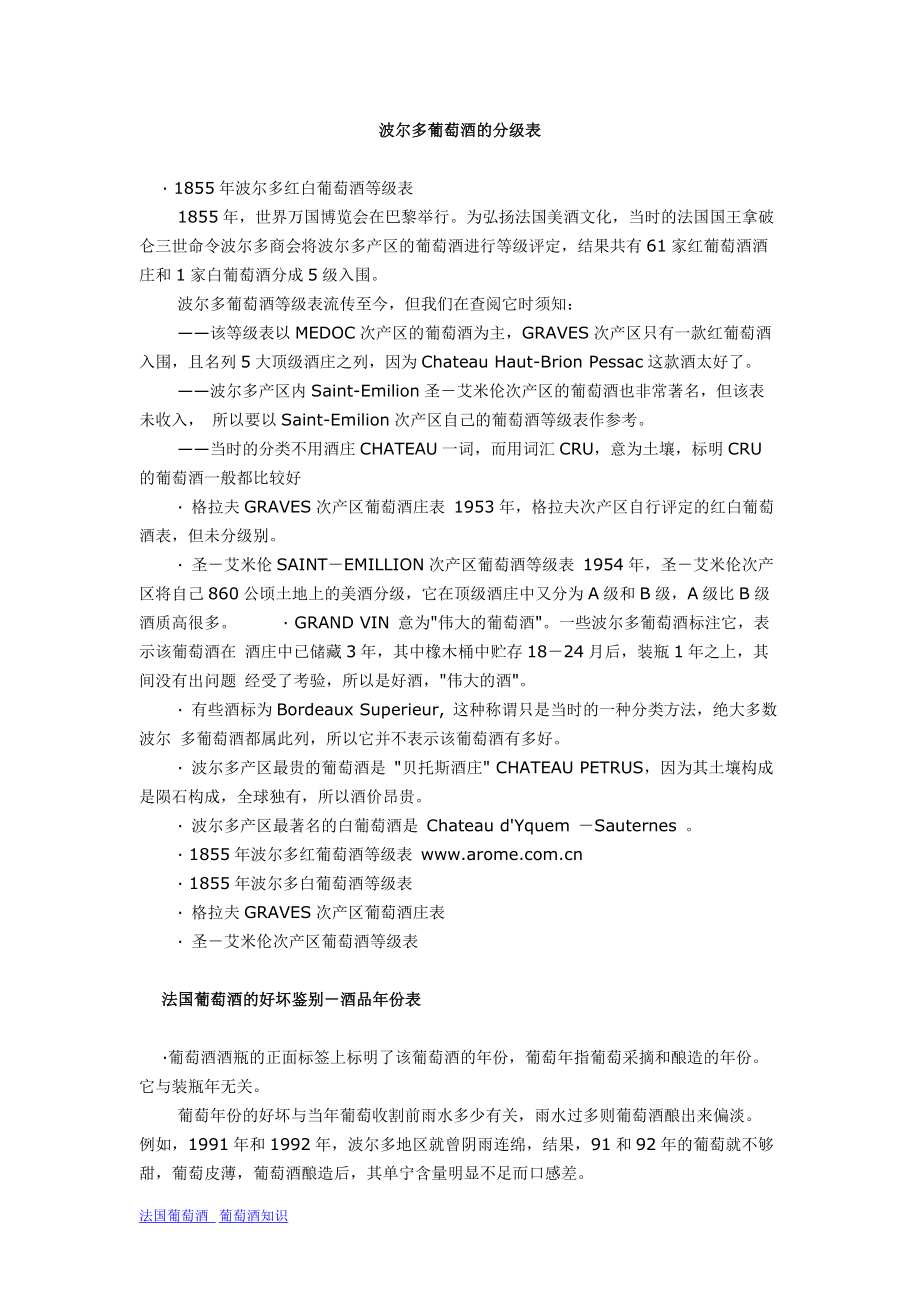 法国波尔多葡萄酒的分级表.docx_第1页