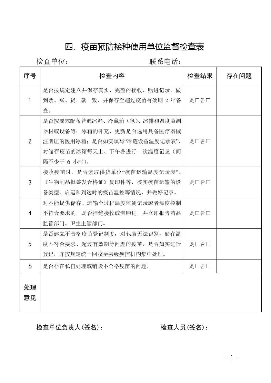 四、疫苗预防接种使用单位监督检查表.doc_第1页