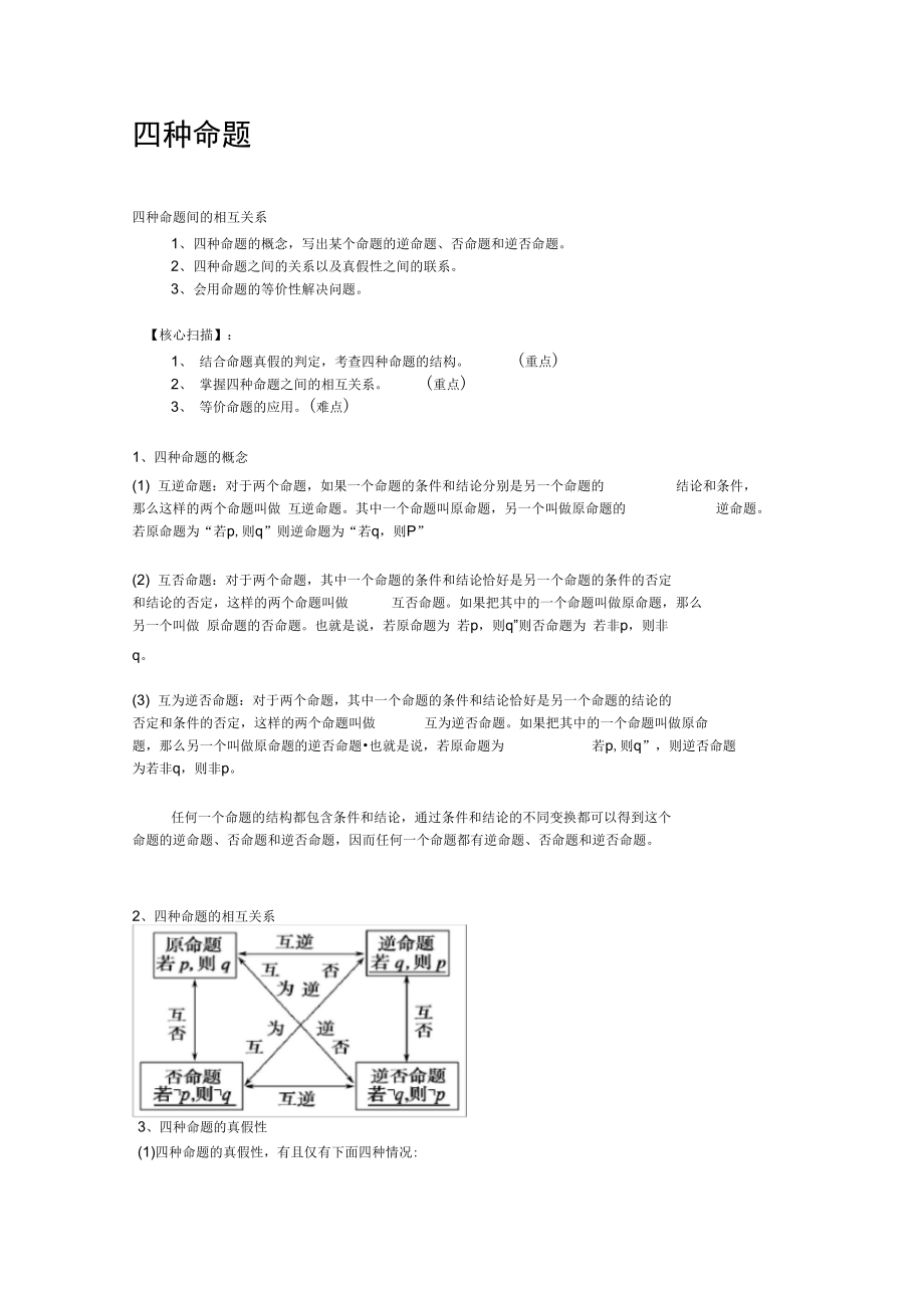 四种命题、四种命题间的相互关系.doc_第1页