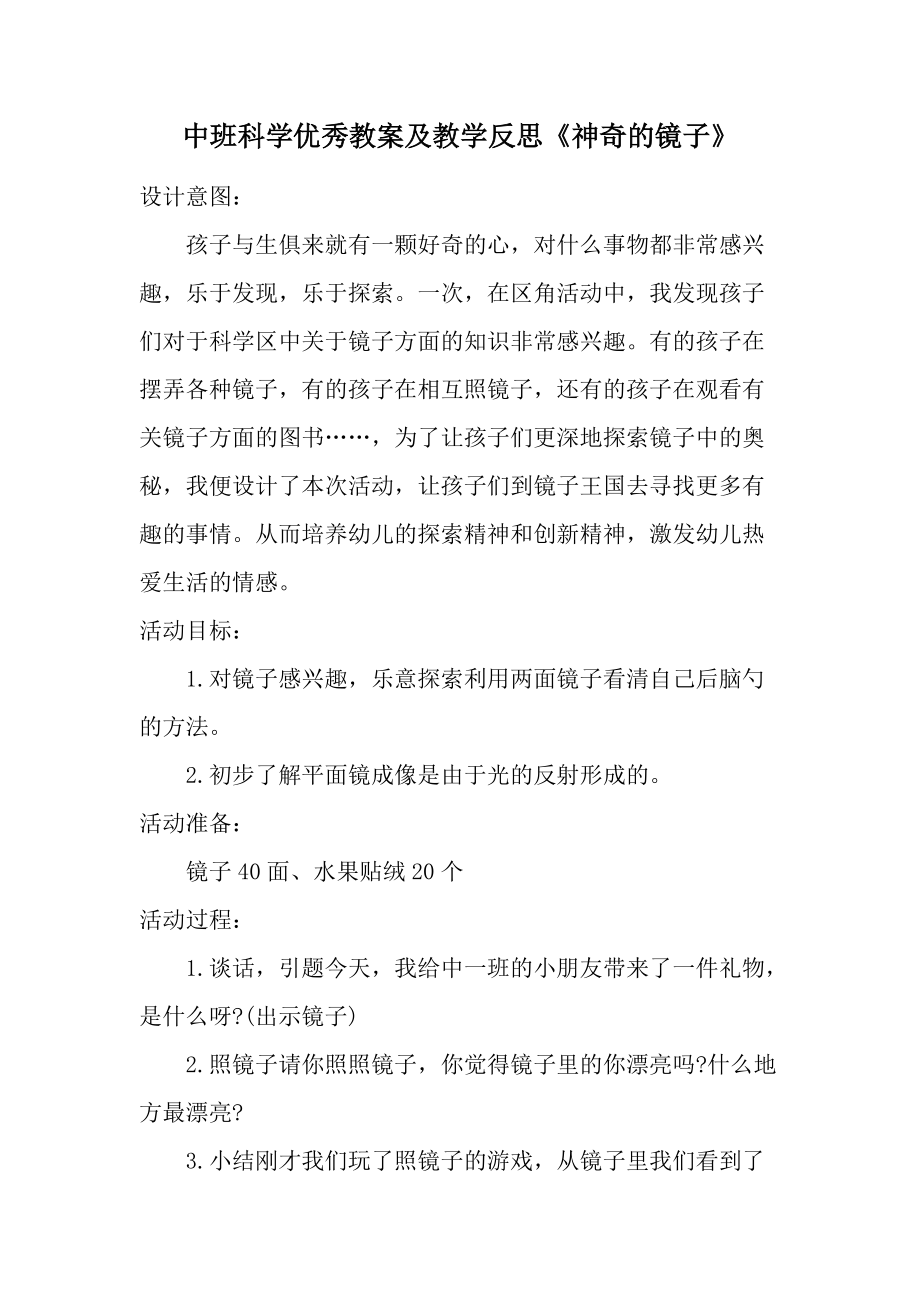 中班科学优秀教案及教学反思《神奇的镜子》.docx_第1页