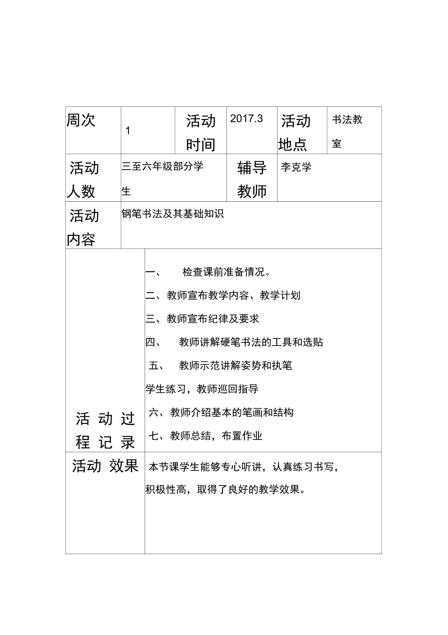 五小书法校本课程活动记录.doc_第1页