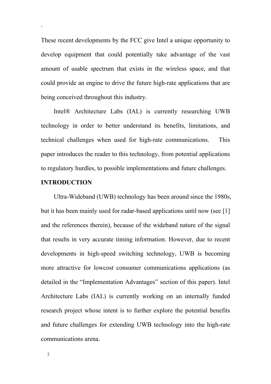 外文翻译--超宽带技术的短期或中期范围内的无线通信.docx_第2页