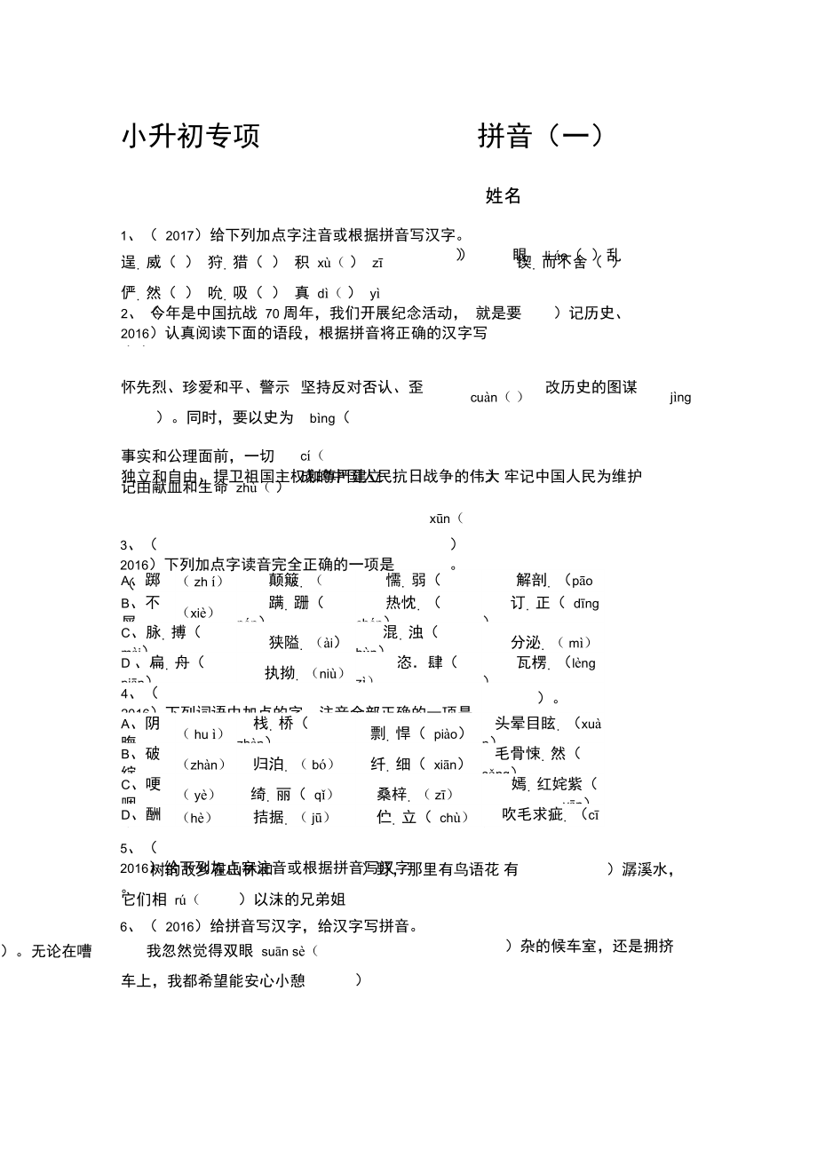 小升初专项一拼音一).doc_第1页