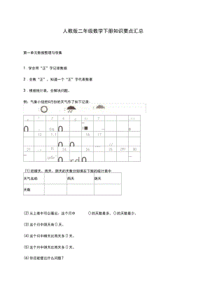 最新人教版小学二年级数学下册册知识要点汇总.docx