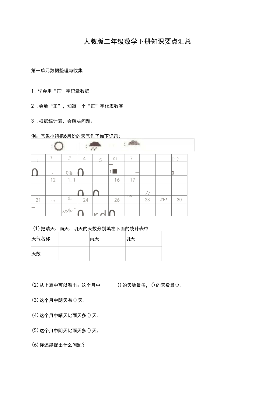 最新人教版小学二年级数学下册册知识要点汇总.docx_第1页