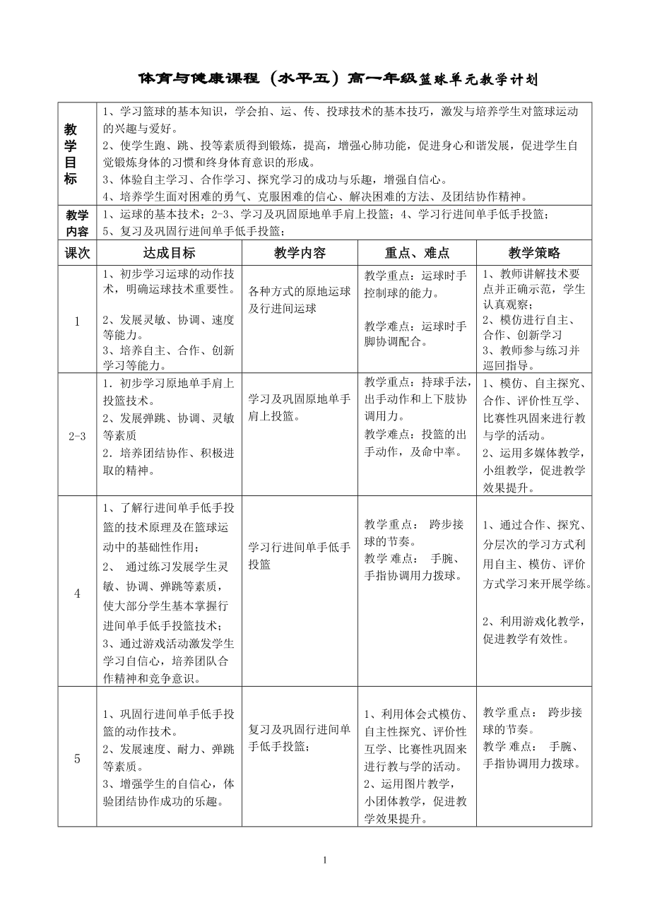 高一篮球教学计划.doc_第1页