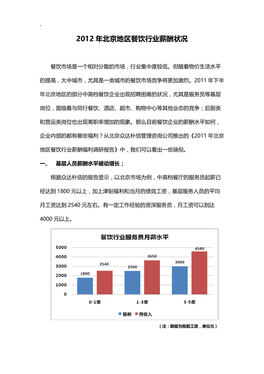 2012年北京地区餐饮行业薪酬状况.docx_第1页