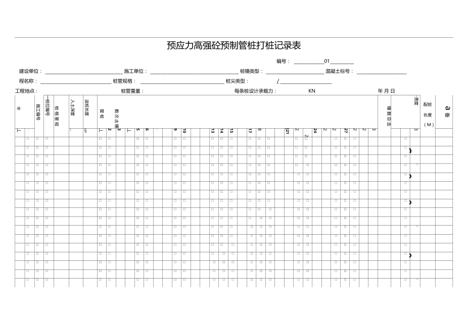 预应力高强砼预制管桩打桩记录表.docx_第1页