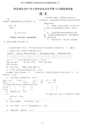 2017年凯里市小学毕业文化水平测试卷-语文12.docx