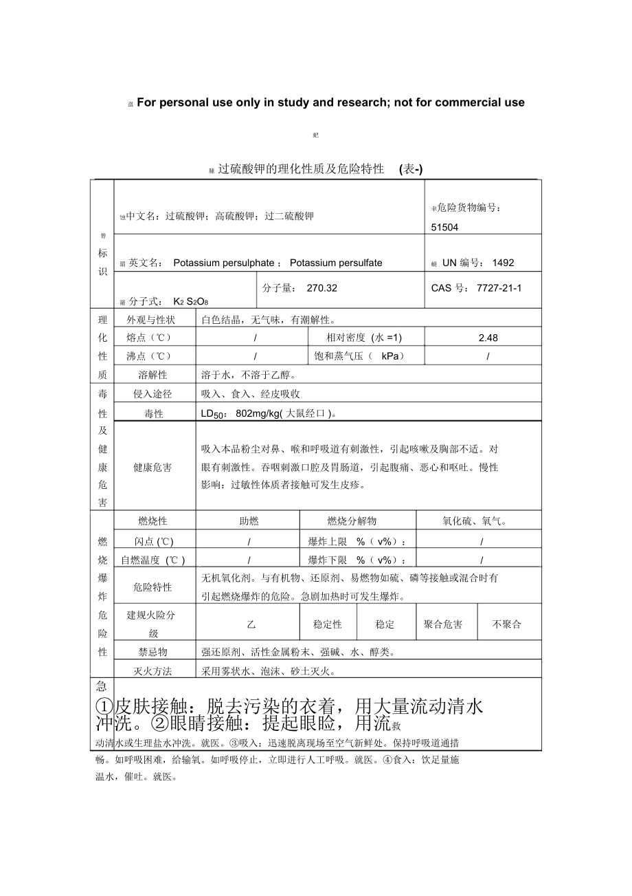 过硫酸钾的理化性质及危险特性(表-).doc_第1页