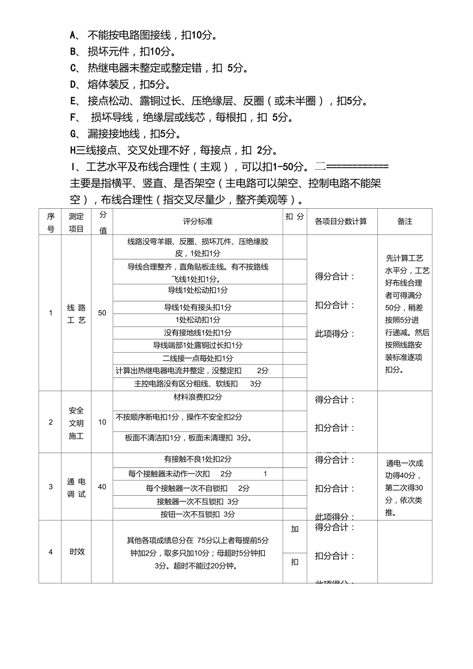 电力拖动接线评分标准.doc_第1页