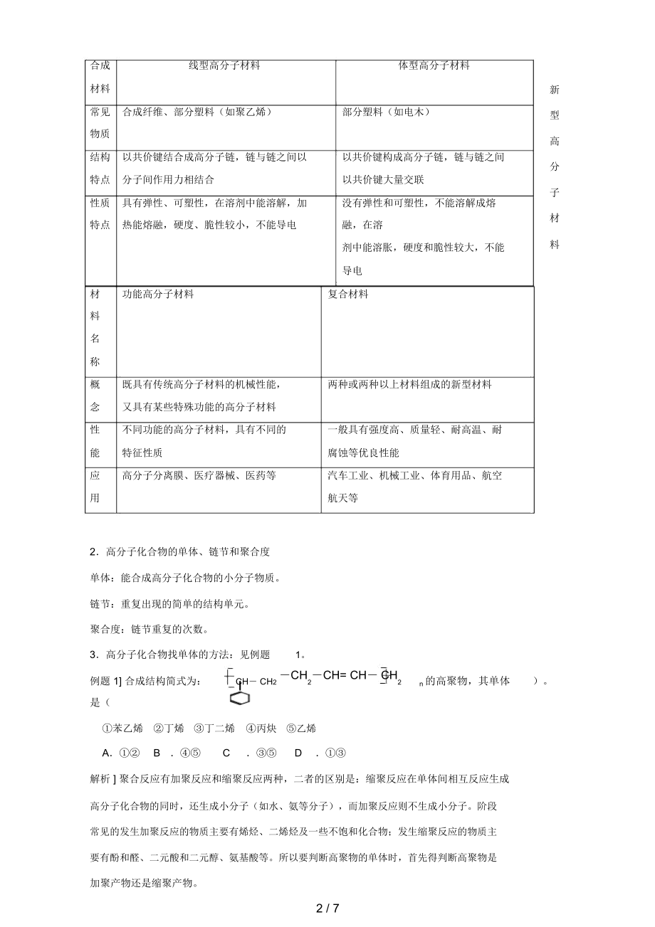 湖北省荆州市公安县高中化学第三单元化学与材料的发展课题3高分子化合物与材料学案新人教版选修2.docx_第2页