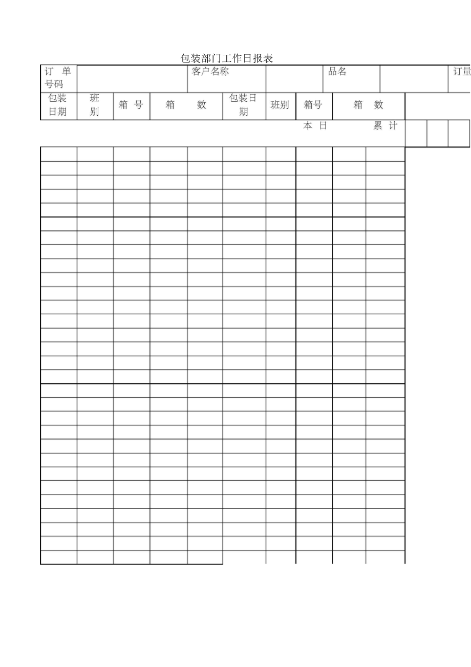 包装部门工作日报表表格模板.docx_第1页