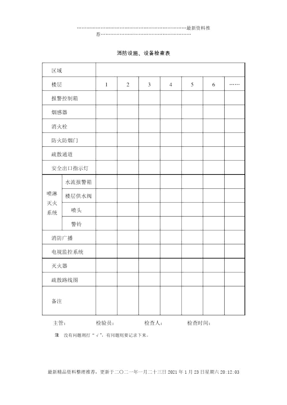 67消防设施、设备检查表.docx_第1页