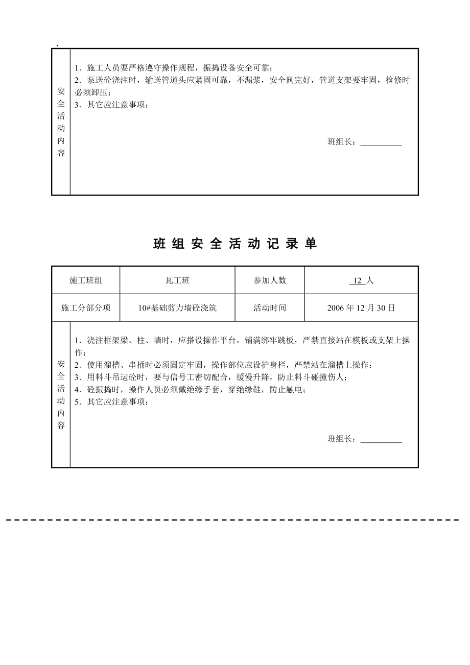 班组安全活动记录单(正式版)瓦工.docx_第2页