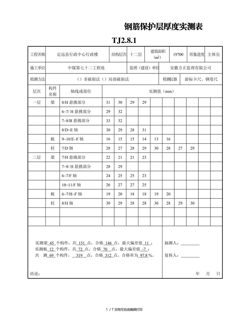 钢筋保护层厚度实测表TJ.doc_第1页