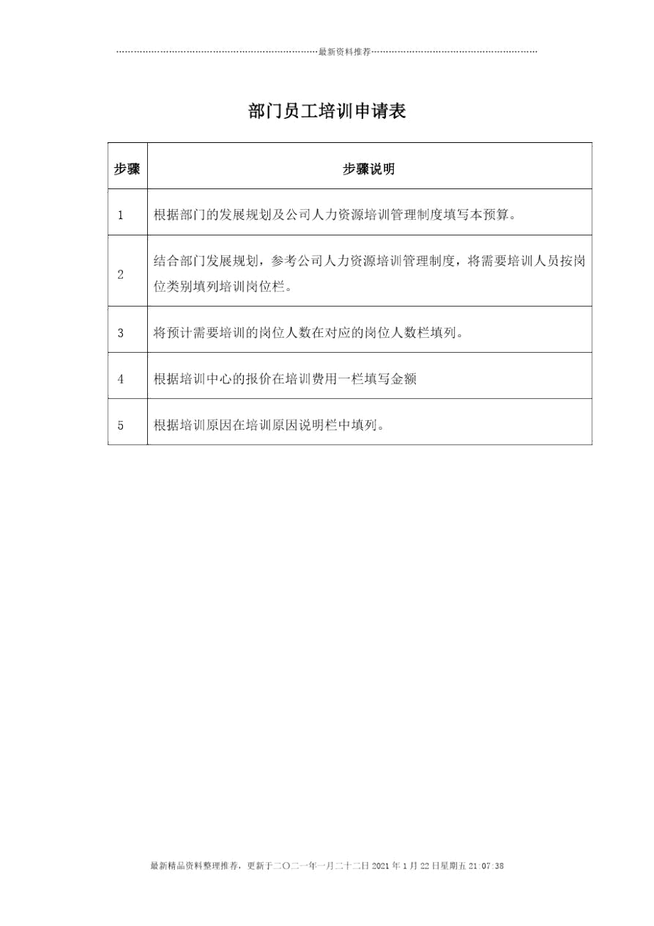 东方通信公司部门员工培训申请表精编版.docx_第1页