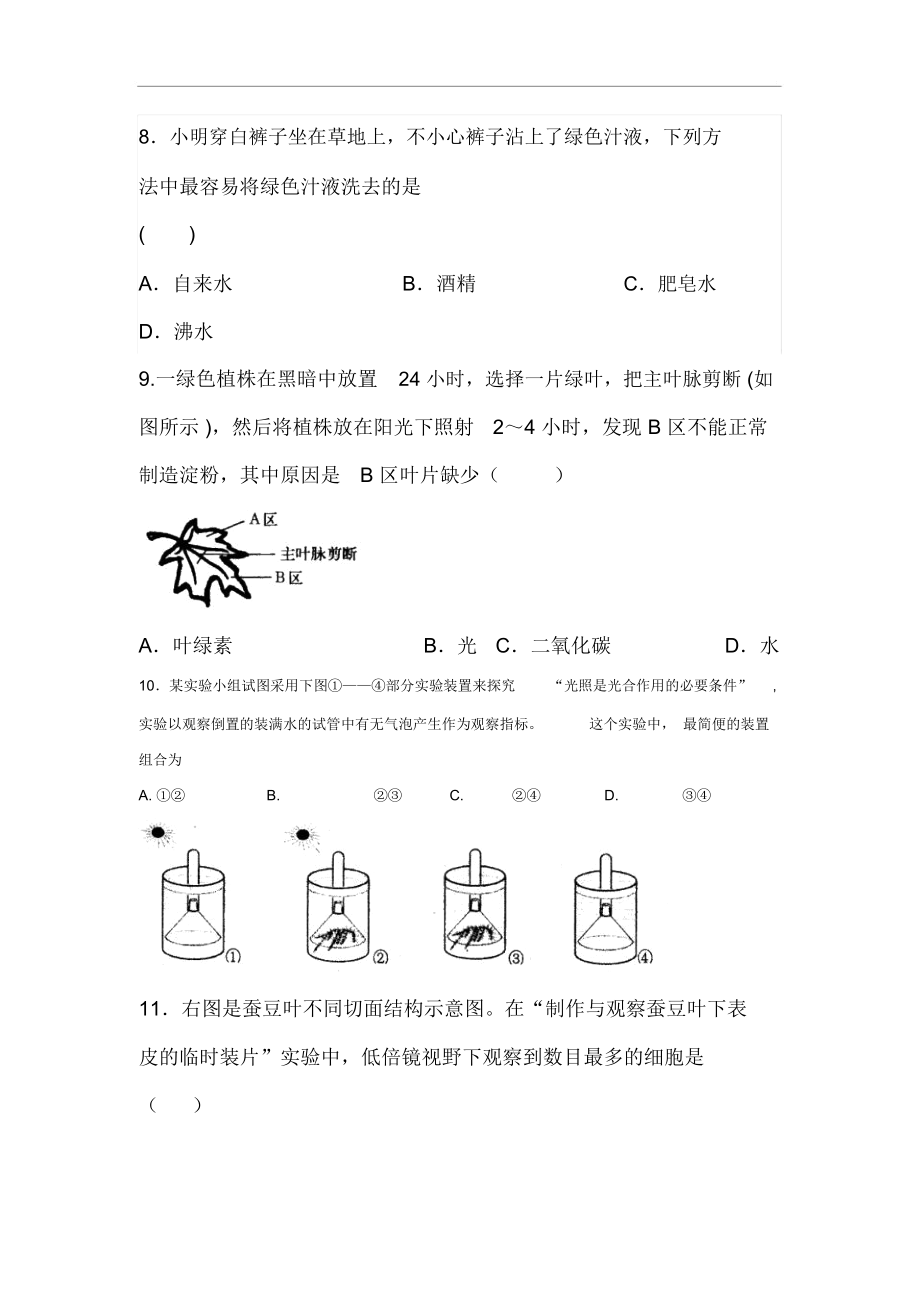 绿色植物是生物圈中有机物的制造者练习题.docx_第3页