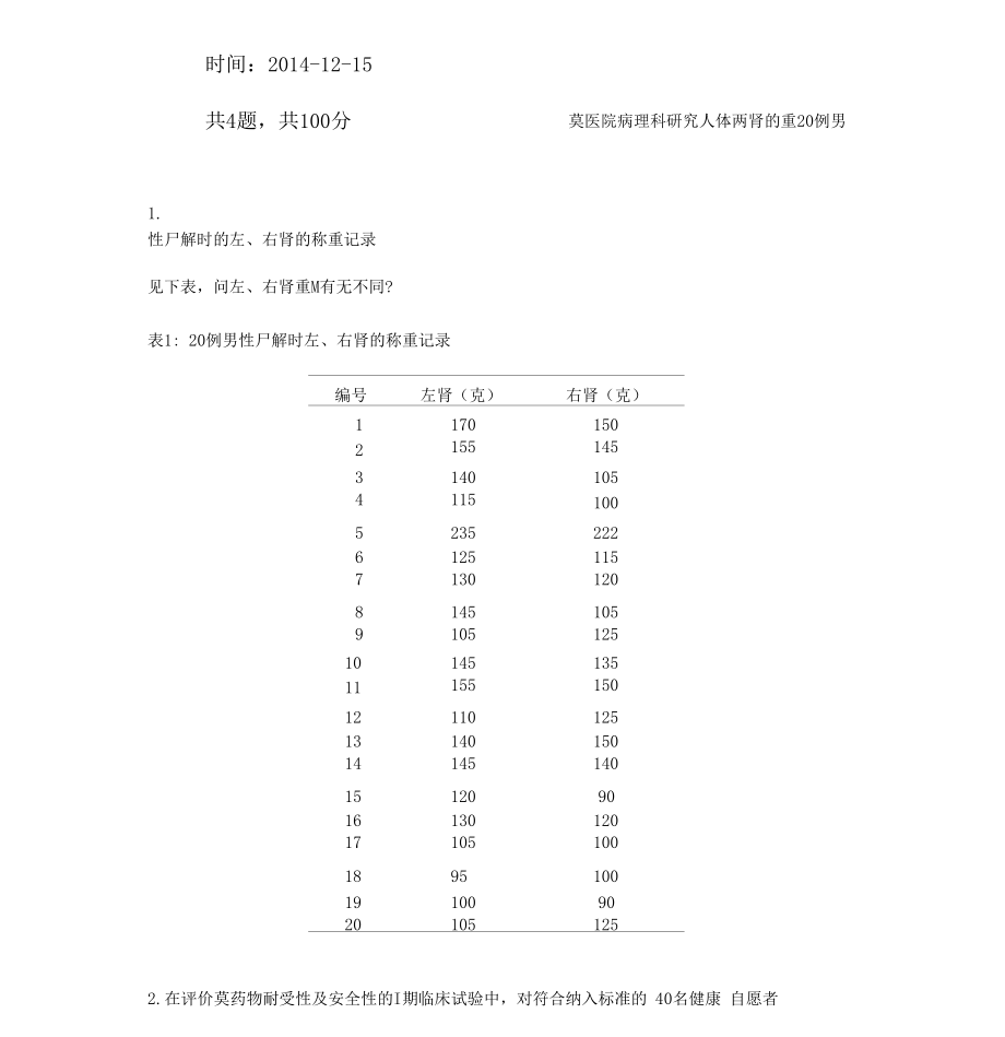 研究生医学统计学上机考试习题.docx_第1页