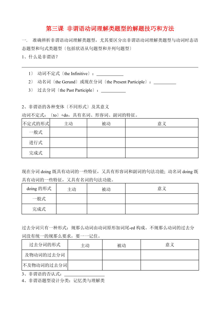 （整理版高中英语）第三课非谓语动词理解类题型的解题技巧和方法.doc_第1页