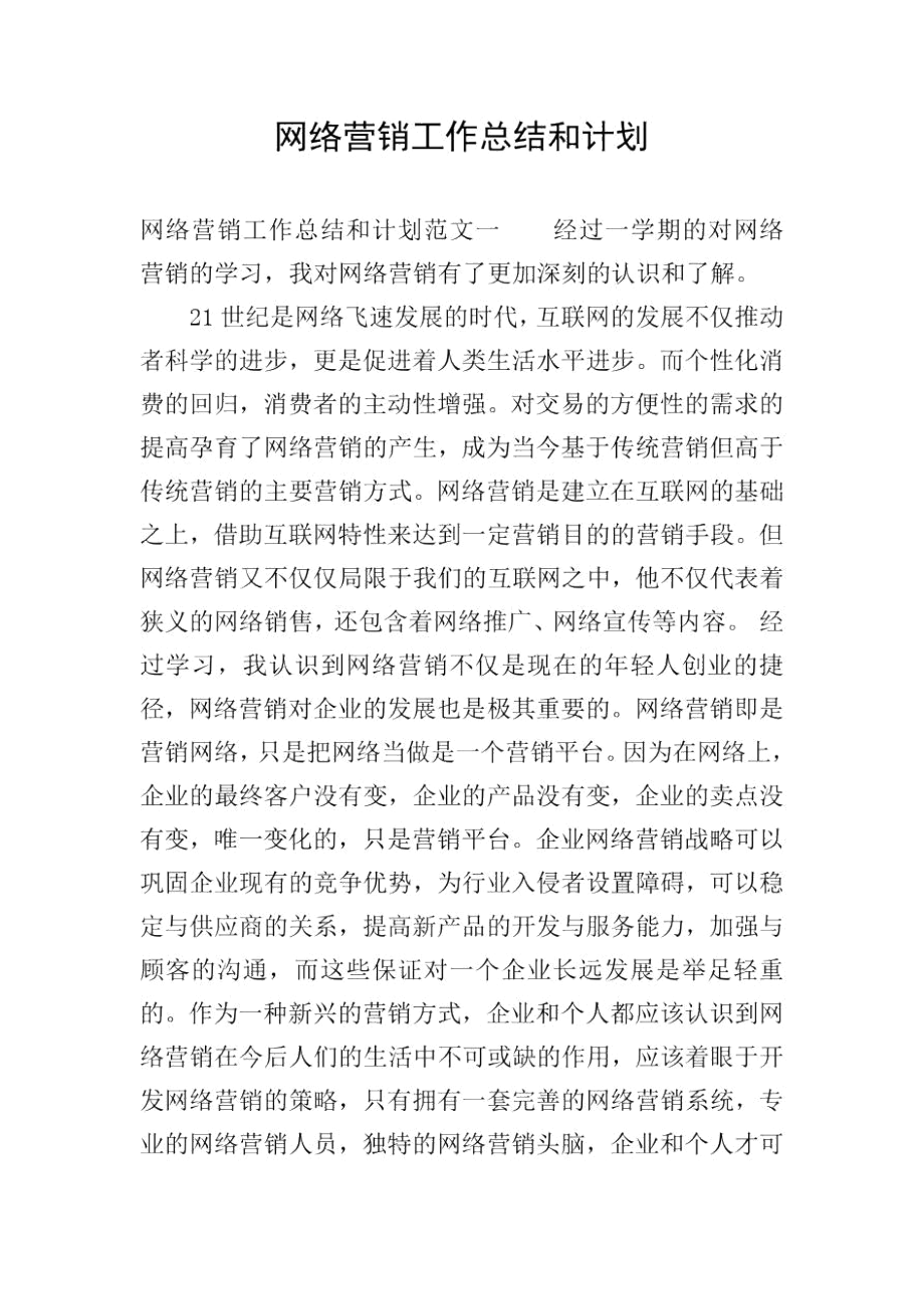 网络营销工作总结和计划.docx_第1页