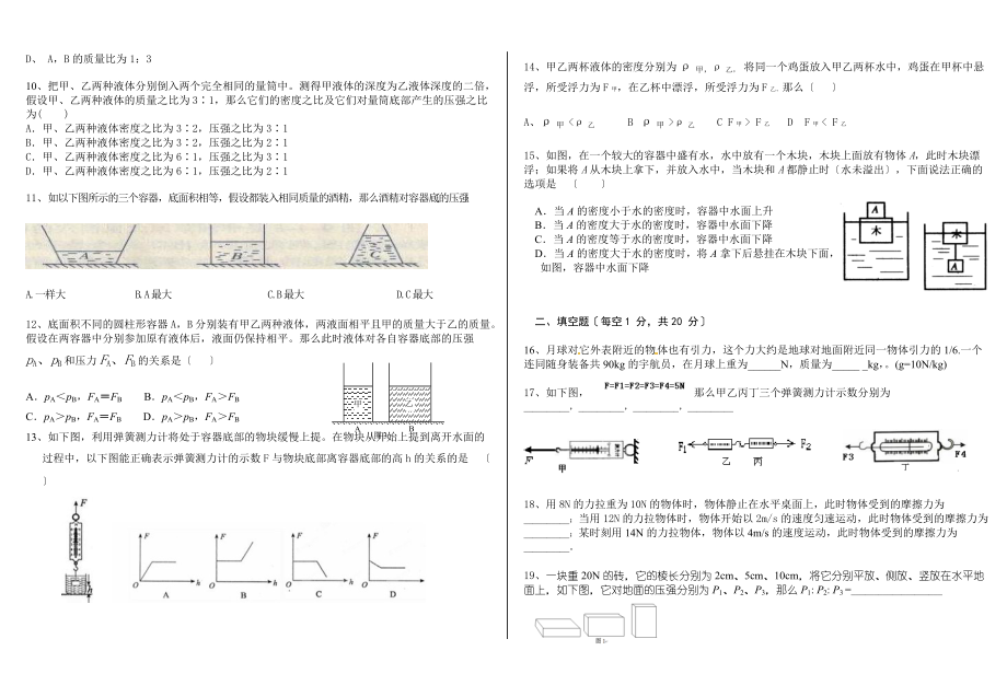 初中物理-力、运动与力、压强、浮力考题.doc_第2页