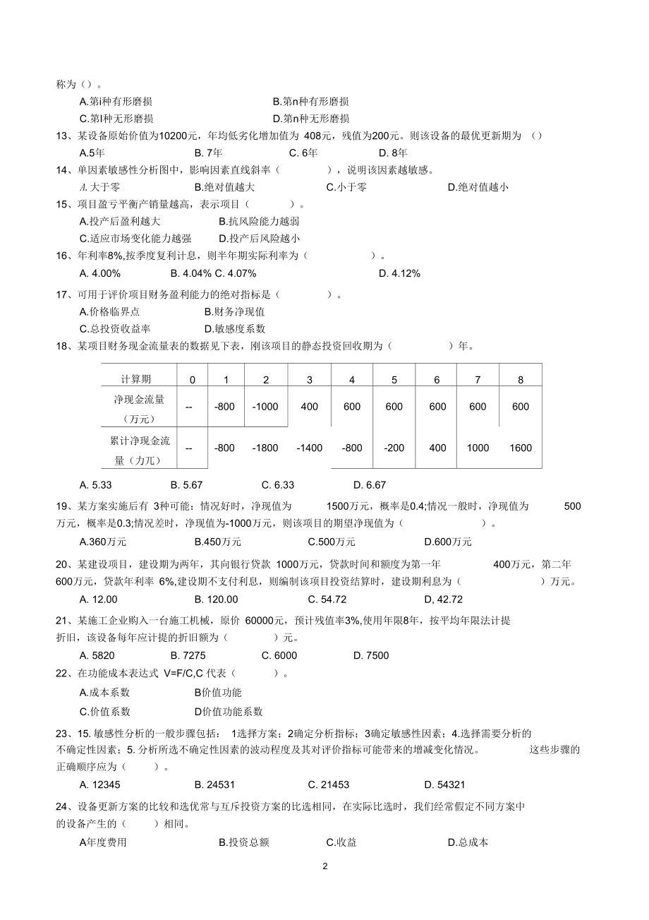 《建筑工程经济》A卷-带答案.docx_第2页