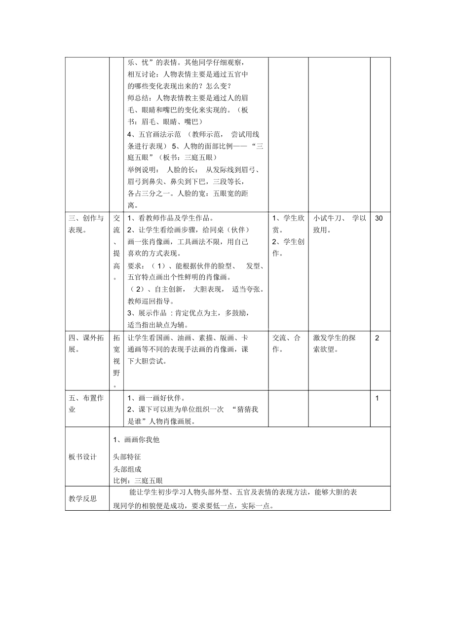 湘版七年级美术教案上册第一课：画画你我他.docx_第2页