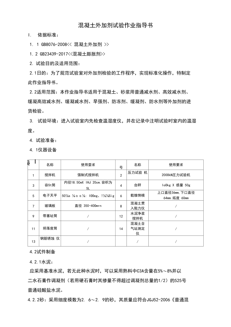 试验室资质评审混凝土外加剂试验作业指导书.docx_第1页