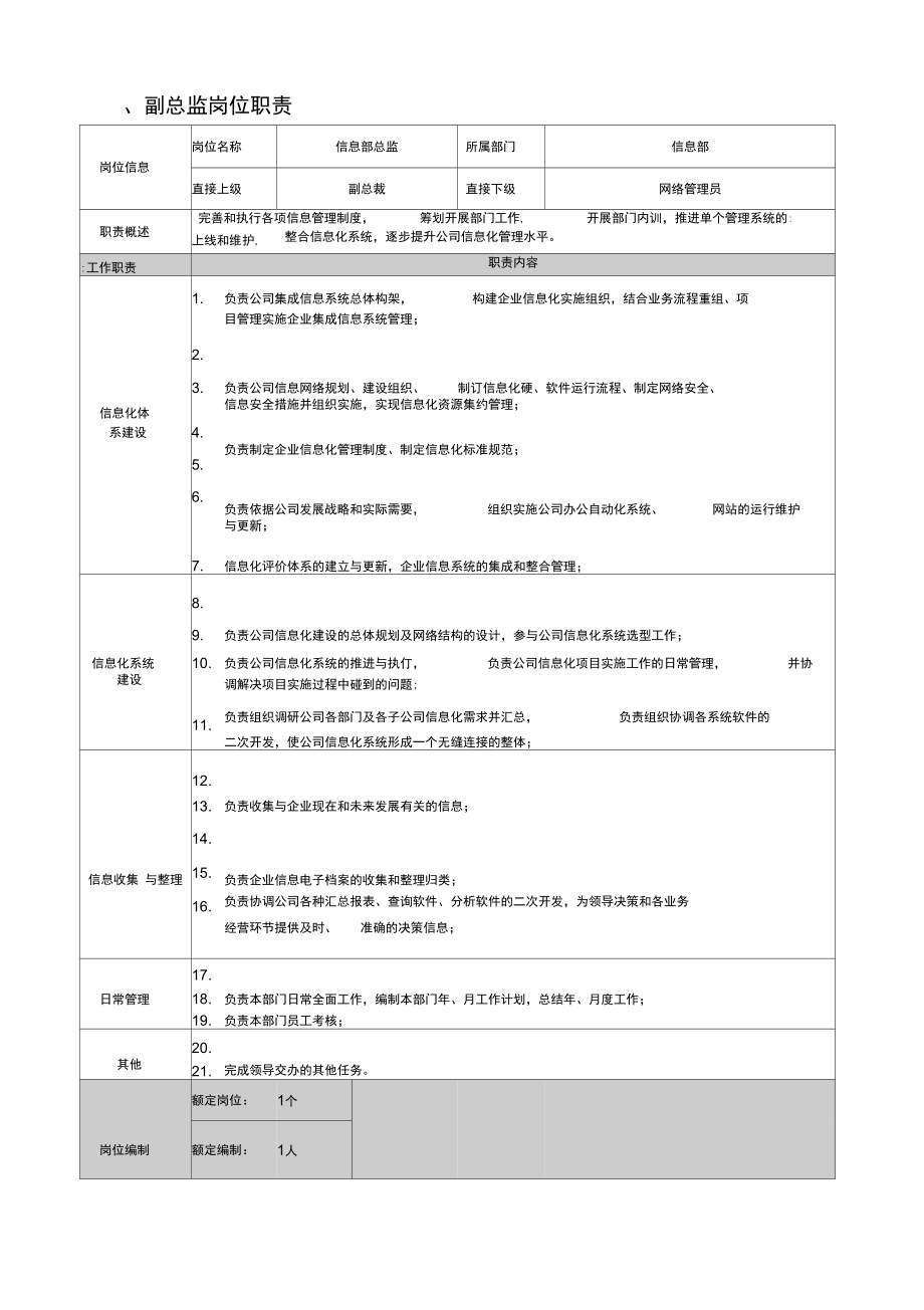 信息部总监岗位说明书讲课讲稿.doc_第3页