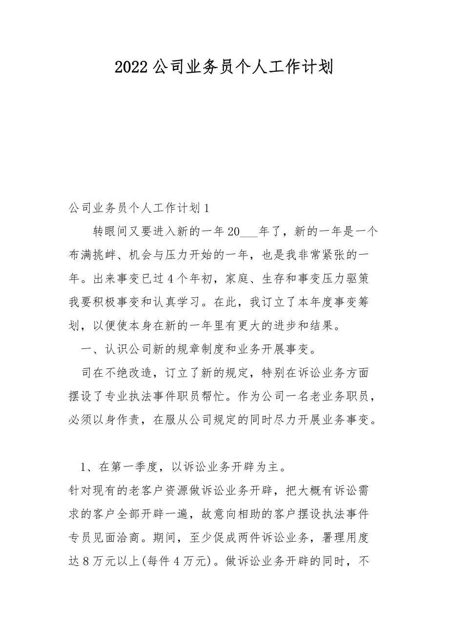 2022公司业务员个人工作计划.docx_第1页