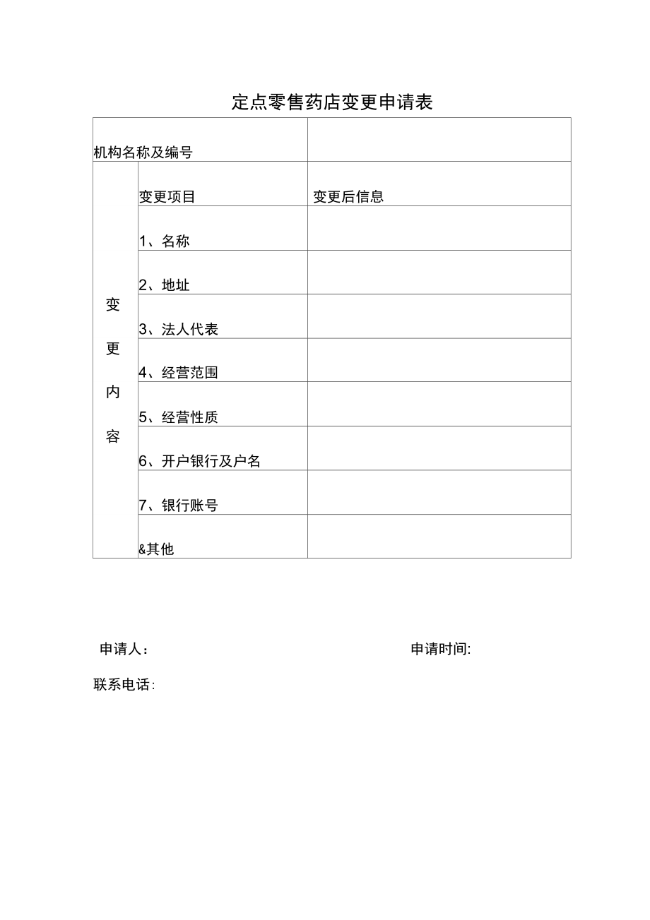 定点零售药店变更申请表.doc_第1页