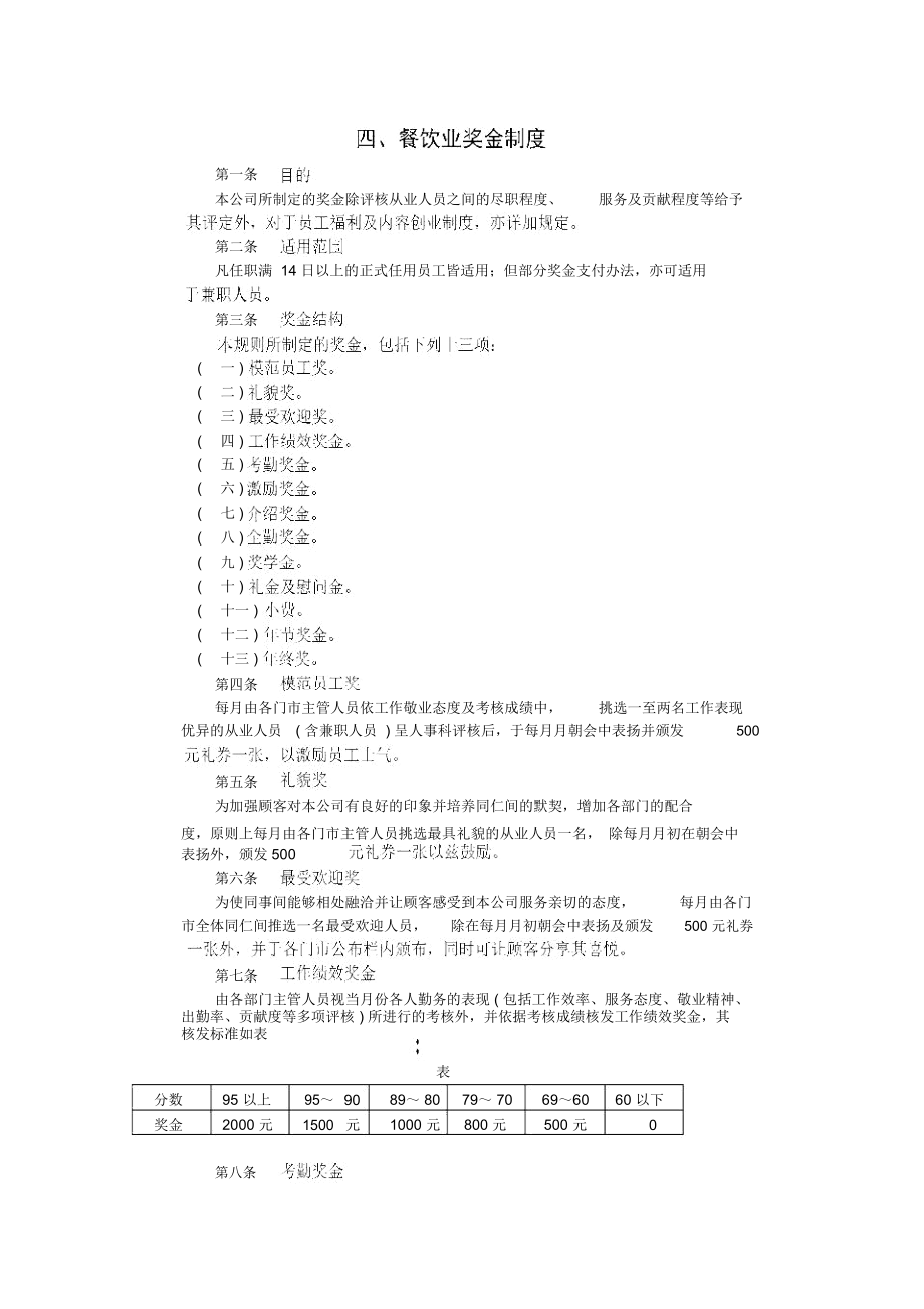 餐饮业奖金制度(制度范本、doc格式).docx_第1页