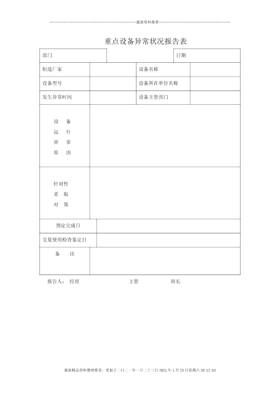 重点设备异常状况报告表.docx_第1页