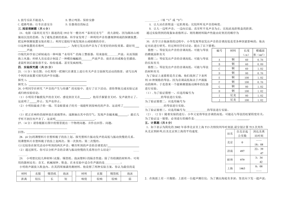 八年级物理 声现象单元测试 沪科版.doc_第2页