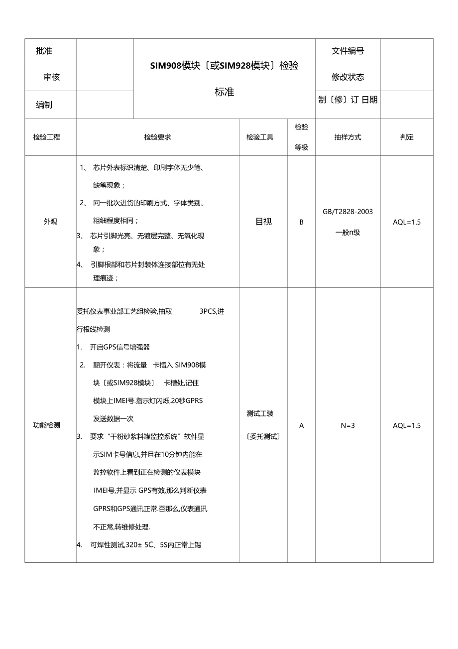 SIM908模块或SIM928模块检验标准作业指导书.docx_第1页