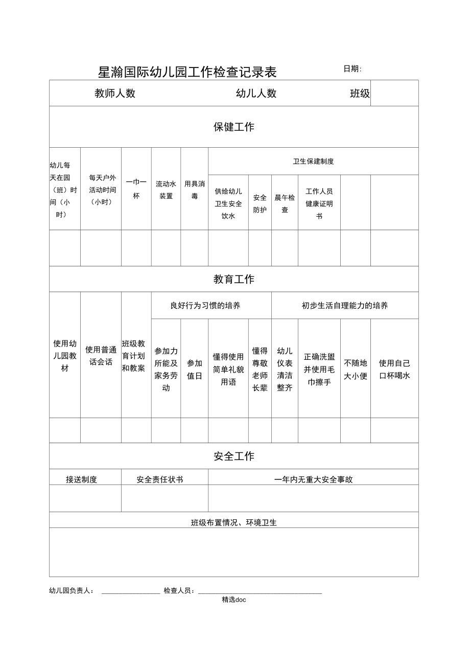 幼儿园日常工作检查记录40352.doc_第1页