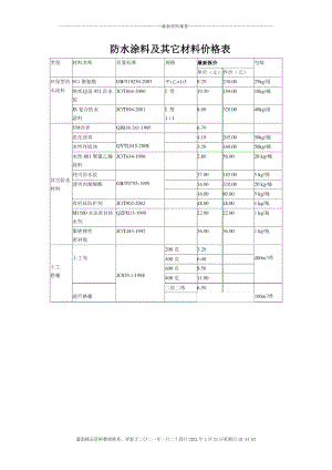 防水涂料及其它材料价格表.docx