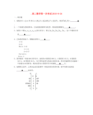 高二数学 第一次考试修改2010-9-24 苏教版必修3.doc