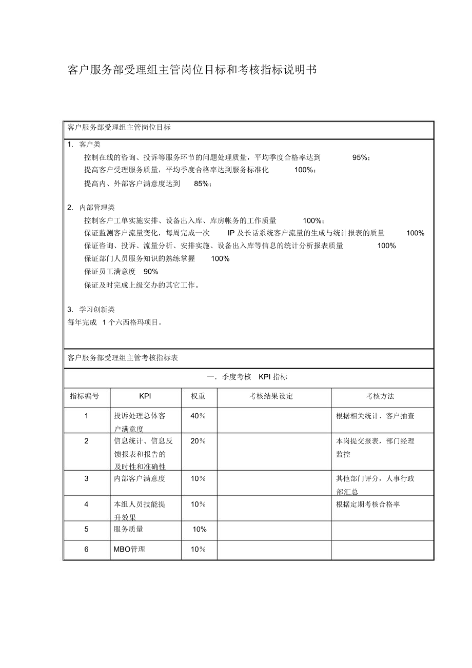 客户服务部受理组主管岗位说明书.doc_第3页