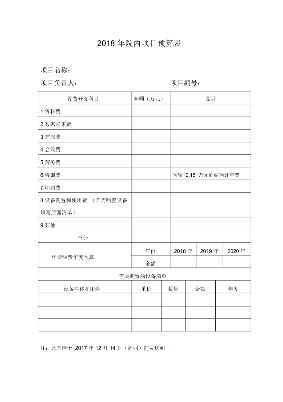 2018年院内项目预算表.docx_第1页