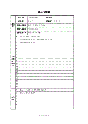 轧钢厂设备动力科三班维修班长职位说明书.docx