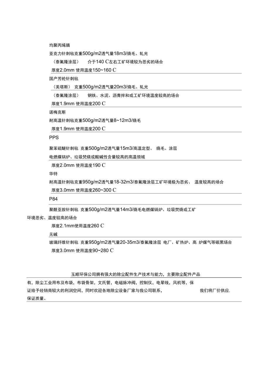 常用除尘布袋滤料性能参数及适用范围.doc_第2页