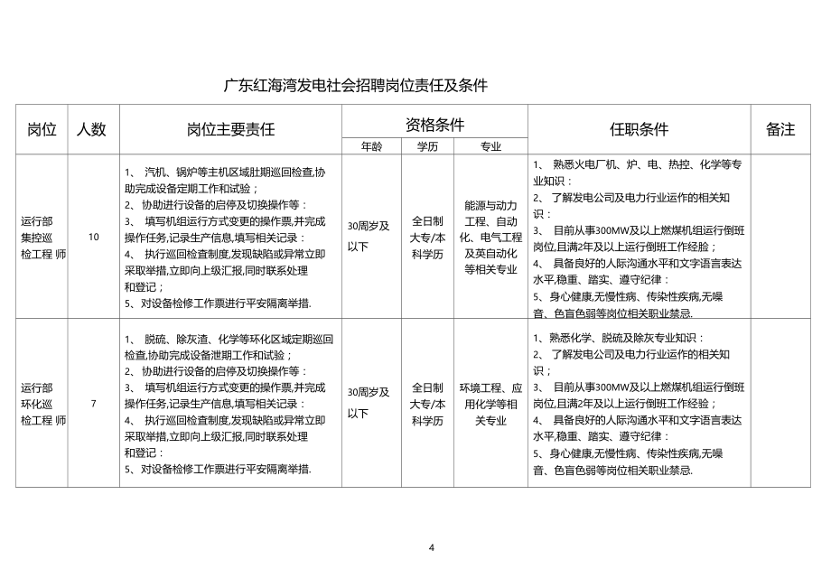 广东红海湾发电有限公司社会招聘岗位职责及条件.docx_第1页