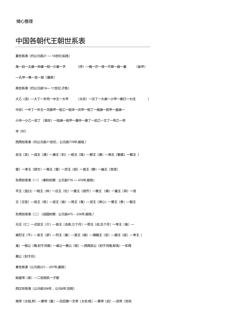 中国各朝代王朝世系表格模板.docx_第1页