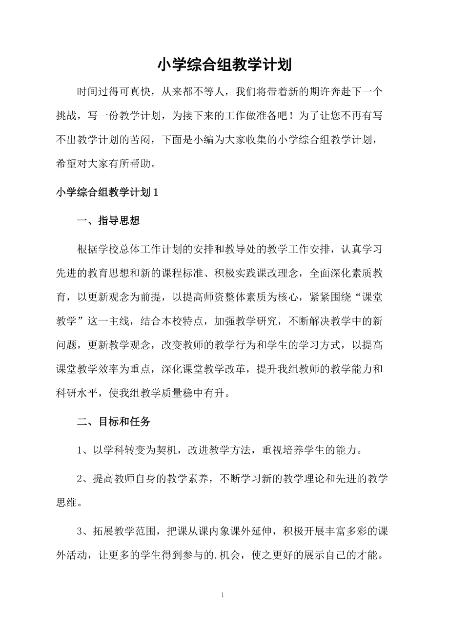 小学综合组教学计划(5091).docx_第1页