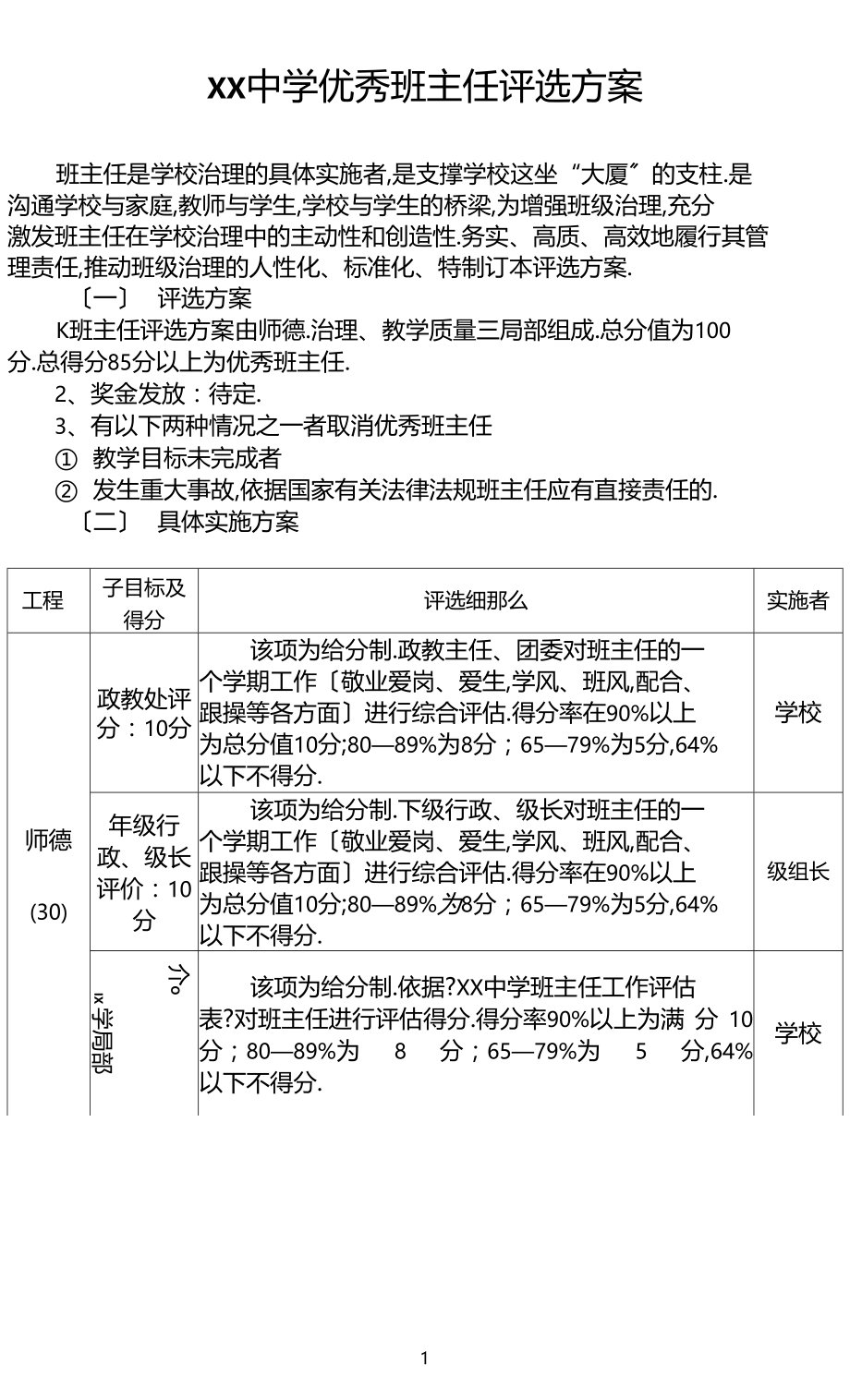 xx中学优秀班主任评比方案.docx_第1页