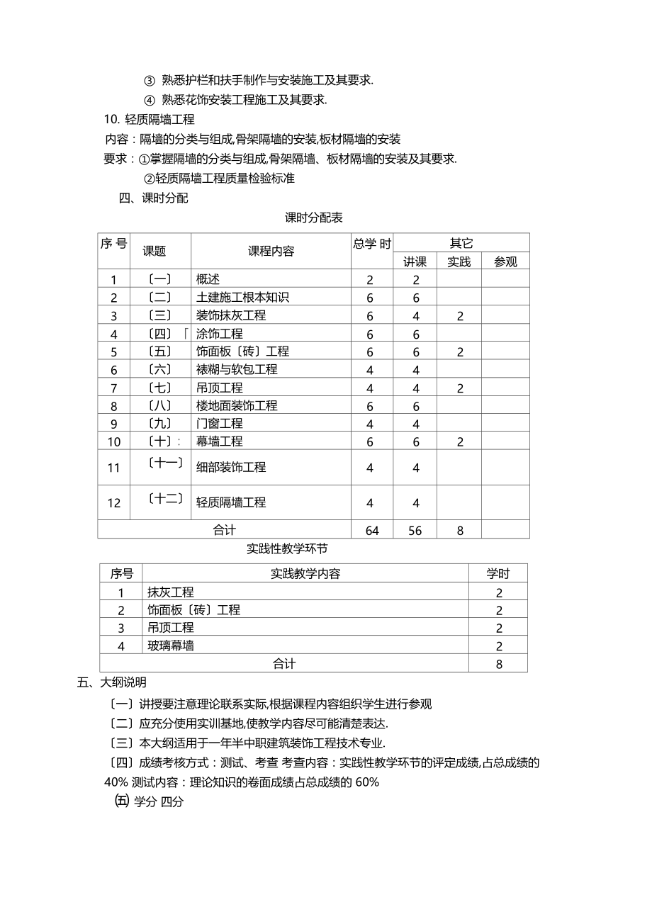 建筑装饰装修工程施工教学大纲.docx_第3页