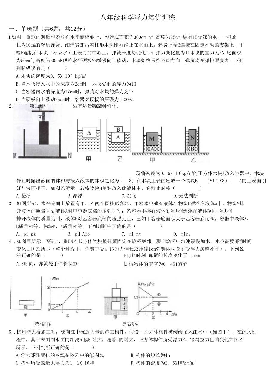 八年级科学培优训练浮力专题(培优).docx_第1页